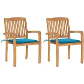 vidaXL Chaises de jardin 2 pcs. avec coussins bleus teck massif