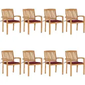 vidaXL Chaises de jardin empilables avec coussins 8 pcs. Bois massif teck