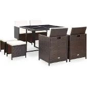 vidaXL Salon de jardin 9 pièces avec coussins Poly rotin brun