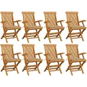 vidaXL Chaises de jardin avec coussins beiges 8 pcs. Bois massif teck
