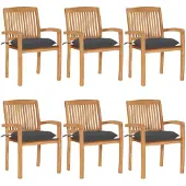 vidaXL Chaises de jardin empilables avec coussins 6 pcs. Bois massif teck