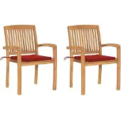 vidaXL Chaises de jardin 2 pcs. avec coussins rouges en teck massif