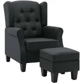 vidaXL Fauteuil avec repose-pieds, gris foncé, tissu