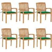 vidaXL Chaises de jardin empilables avec coussins 6 pcs. Bois massif teck