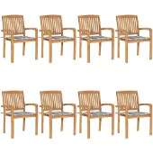 vidaXL Chaises de jardin empilables avec coussins 8 pcs. Bois massif teck