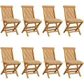 vidaXL Chaises de jardin avec coussins beiges 8 pcs. Bois massif teck