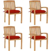 vidaXL Chaises de jardin empilables avec coussins 4 pcs. Bois massif teck