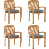 vidaXL Chaises de jardin empilables avec coussins 4 pcs. Bois massif teck