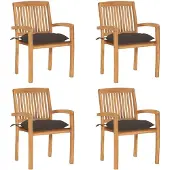 vidaXL Chaises de jardin empilables avec coussins 4 pcs. Bois massif teck