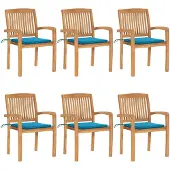 vidaXL Chaises de jardin empilables avec coussins 6 pcs. Bois massif teck
