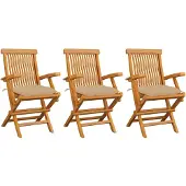vidaXL Chaises de jardin avec coussins beiges 3 pcs. Bois massif teck
