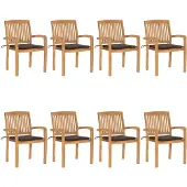 vidaXL Chaises de jardin empilables avec coussins 8 pcs. Bois massif teck