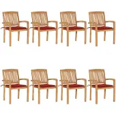 vidaXL Chaises de jardin empilables avec coussins 8 pcs. Bois massif teck