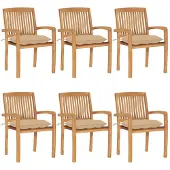 vidaXL Chaises de jardin empilables avec coussins 6 pcs. Bois massif teck