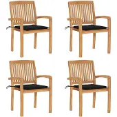 vidaXL Chaises de jardin empilables avec coussins 4 pcs. Bois massif teck