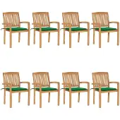 vidaXL Chaises de jardin empilables avec coussins 8 pcs. Bois massif teck