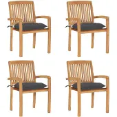 vidaXL Chaises de jardin empilables avec coussins 4 pcs. Bois massif teck
