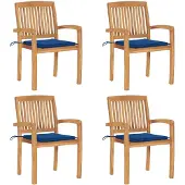 vidaXL Chaises de jardin empilables avec coussins 4 pcs. Bois massif teck