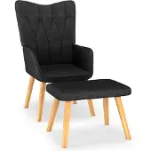 vidaXL Fauteuil relax avec pouf Noir Tissu