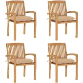 vidaXL Chaises de jardin empilables avec coussins 4 pcs. Bois massif teck