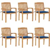 vidaXL Chaises de jardin empilables avec coussins 6 pcs. Bois massif teck