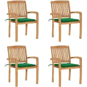 vidaXL Chaises de jardin empilables avec coussins 4 pcs. Bois massif teck
