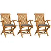 vidaXL Chaises de jardin avec coussins gris 3 pcs. Bois massif teck