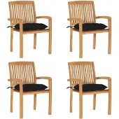 vidaXL Chaises de jardin empilables avec coussins 4 pcs. Bois massif teck