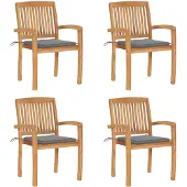 vidaXL Chaises de jardin empilables avec coussins 4 pcs. Bois massif teck