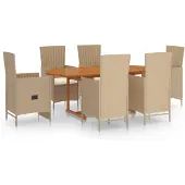vidaXL Ensemble de jardin 7 pièces Poly rotin Beige