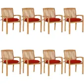 vidaXL Chaises de jardin empilables avec coussins 8 pcs. Bois massif teck