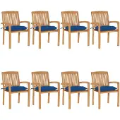vidaXL Chaises de jardin empilables avec coussins 8 pcs. Bois massif teck