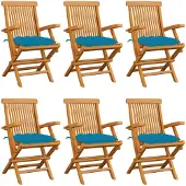 vidaXL Chaises de jardin avec coussins bleu clair 6 pcs. Bois massif teck