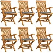 vidaXL Chaises de jardin avec coussins gris 6 pcs. Bois massif teck