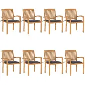 vidaXL Chaises de jardin empilables avec coussins 8 pcs. Bois massif teck