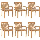 vidaXL Chaises de jardin empilables avec coussins 6 pcs. Bois massif teck