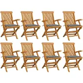 vidaXL Chaises de jardin avec coussins gris 8 pcs. Bois massif teck