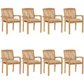 vidaXL Chaises de jardin empilables avec coussins 8 pcs. Bois massif teck