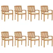 vidaXL Chaises de jardin empilables avec coussins 8 pcs. Bois massif teck