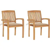 vidaXL Chaises de jardin 2 pcs. avec coussin beige teck massif