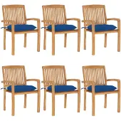 vidaXL Chaises de jardin empilables avec coussins 6 pcs. Bois massif teck