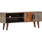 vidaXL Armoire TV Gris 130x30x46 cm Bois massif de manguier rugueux