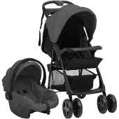 vidaXL Poussette 3 en 1 Gris foncé et noir Acier