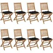 vidaXL Klappbare Gartenstühle 8 Stk. mit Kissen Massivholz Akazie