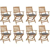 vidaXL Klappbare Gartenstühle mit Kissen 8 Stk. Massivholz Akazie