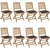 vidaXL Chaises de jardin pliantes 8 pcs. avec coussins en bois massif d'acacia