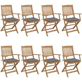 vidaXL Chaises de jardin pliantes 8 pcs. avec coussins en bois massif d'acacia