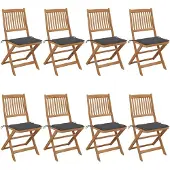 vidaXL Chaises de jardin pliantes 8 pcs. avec coussins en bois massif d'acacia