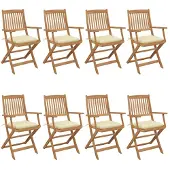 vidaXL Chaises de jardin pliantes 8 pcs. avec coussins en bois massif d'acacia
