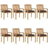 vidaXL Chaises de jardin empilables avec coussins 8 pcs. Bois massif teck